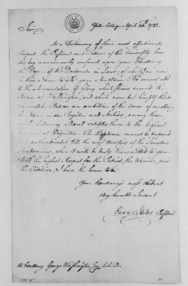 Image 112 of 815, Ezra Stiles to George Washington, April 26, 1781, 