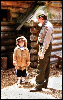Junior Ranger and Park Ranger learn about Fort Clatsop