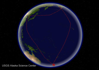 Illustration of Earth showing flight path of 