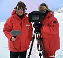 Photo of Werner Herzog (left) and cameraman.