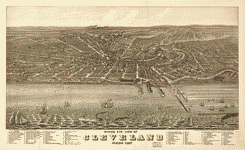 Birds Eye View of Cleveland, Ohio, 1877.