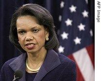 US Secretary of State Condoleezza Rice briefs the media on the announcement of a new 6-party agreement to implement the denuclearization of the Korean Peninsula in a peaceful manner, 13 February 2007