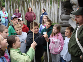 Fourth grade students and ranger at  Fort Necessity