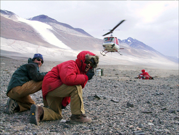 Helicopter landing in Dry Valleys
