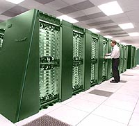 Argonne's Blue Gene/P supercomputer, tinted green in this photo to illustrate its environmentally friendly low energy consumption, is one of the world's fastest computers for open scientific research