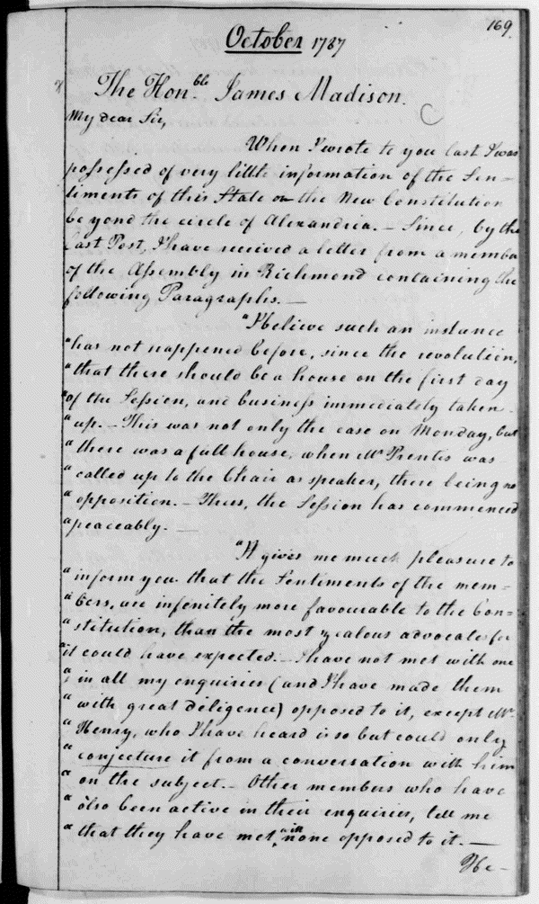 Image 175 of 352, George Washington to James Madison Jr., October 22