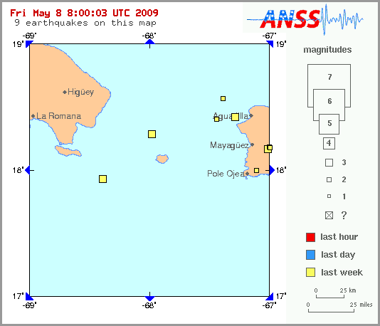 Map showing earthquakes