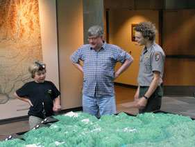 Looking at the relief maps at the North Cascades Visitor Center