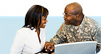 This main image depicts a family of three posing on the left, and a husband and wife sitting at a laptop on the right.