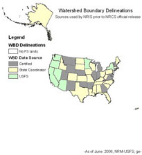 Map Image of the united states divided up by state boundaries and watershed boundary definitions.