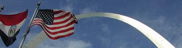 Flags flying below the Gateway Arch