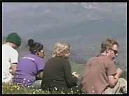 A YCC crew takes eats lunch looking out over the beautiful Yellowstone scenery.