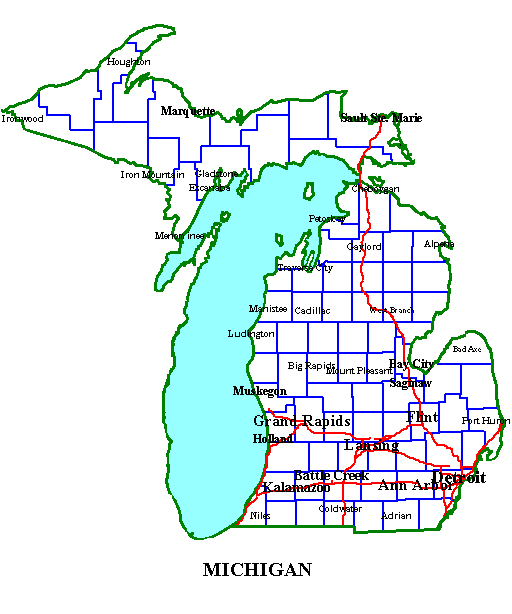 Michigan Forecasts Map, click on a county for that county's forecast.