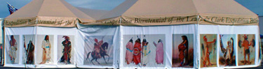 Corps of Discovery II traveling exhibit tents showing images of American Indian tribes that Lewis and Clark met on their journey.