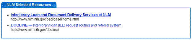 Interlibrary Loan Selected Resources example