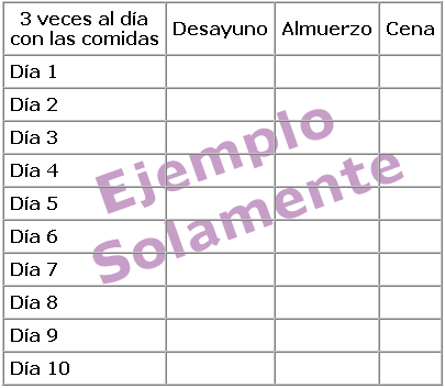 image of chart showing days 1-10 vertically, and breakfast, lunch, and dinner horizontally