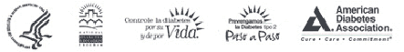 Sponsor logos for the U.S. Department of Health & Human Services, the National Diabetes Education Program, the Controle la diabetes...por su vida y de por vida campaign, Prevengamos la Diabetes Tipo 2 Paso a Paso campaign, and the American Diabetes Association.