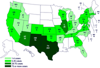 States with persons with the outbreak strain of Salmonella Saintpaul, by state of residence.