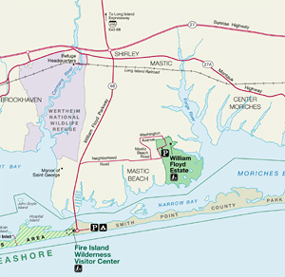 Map of portion of Fire Island National Seashore at Mastic Beach.