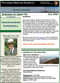 Cover of July 2006 E-Newsletter for Fire Island National Seashore.