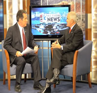 Gibbons discusses budget issues during a live interview with KTNV TV Anchor Casey Smith in Las Vegas.