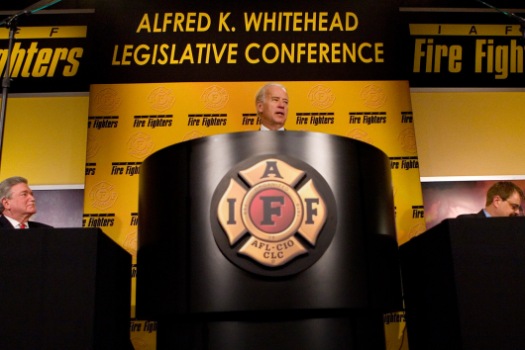 Vice President Biden speaks to fire fighters