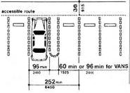 accessible space 96 inch min. wide with a 60 inch min. aisle (96 min. wide aisle for vans)