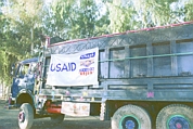 Photo of a truck transporting USAID commodities to Afghanistan.