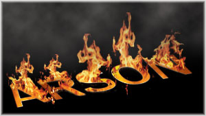 The word arson shown in flames