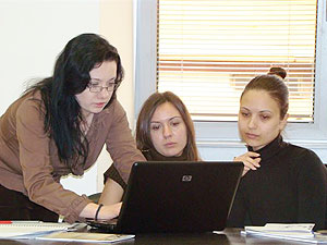 Macedonian students explore the Internship and Job Placement Portal, developed through the USAID Competitiveness Project.