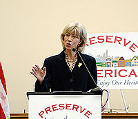 Interior Secretary Gale Norton speaks at the Congressional Historic Preservation Caucus Preserve America recognition event June 30, 2005. (Photo: Steven E. Purcell)