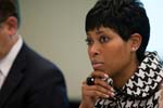 Corporation board member Laysha Ward listens intently during public testimony.  On February 4, 2009, the Corporation for National and Community Service held a public board meeting at the Corporation's Washington, DC headquarters.