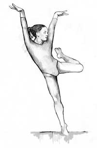 Drawing of a girl in a leotard standing on one foot.