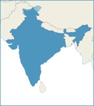 Map of India and surrounding region.