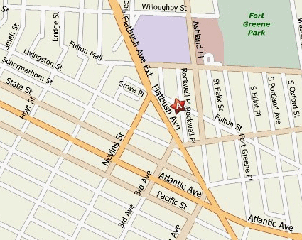 Map showing the location of the Brooklyn Card Center