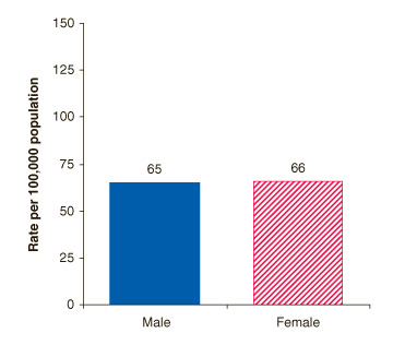 Figure 2. Rates of ED visits involving co-occurring disorders, by gender