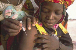 Photo of a woman receiving a Depo Provera injection.