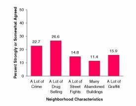 Figure 1.  Percentages of Youths Aged 12 to 17 Reporting Perceptions of Neighborhood Characteristics: 2000