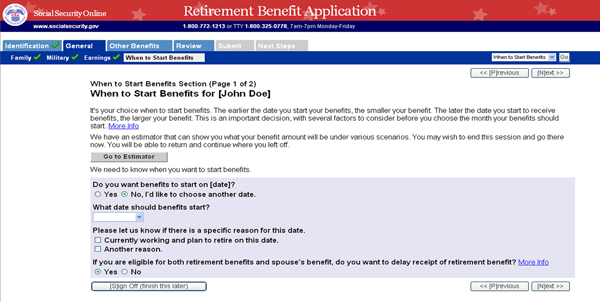 Screen shot of Questions About Your Benefits web page