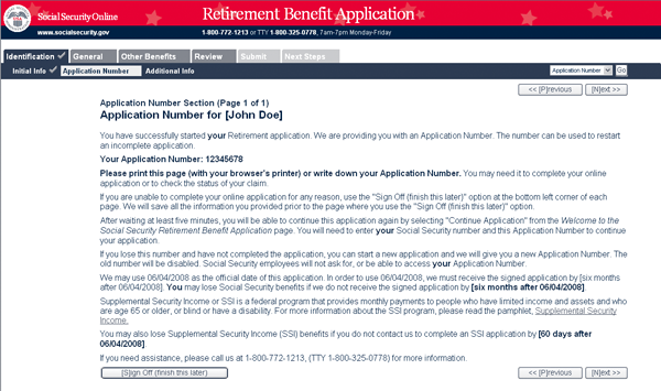Screen shot of Application Number web page