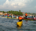 Photo of early morning shrimpers congregating on Nicaragua's coast.