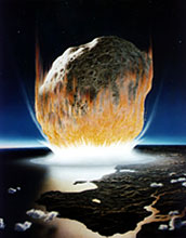 Illustration of meteorite impact into the sea.