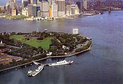 The tip of Governors Island, with Manhattan in the background