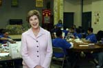 First Lady Laura Bush today joined a group of local high school students at a service-learning project to announce a new federal study that finds 55 percent of American teenagers volunteered last year – nearly double the rate of adults.
