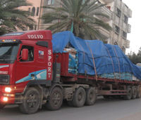 Photo of a truck loaded and ready to enter Gaza carrying essential food.