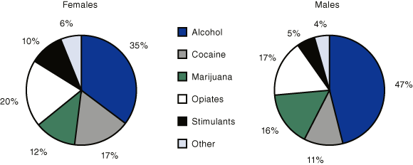 Figure 1. Primary Substance of Abuse among Female and Male Treatment Admissions: 2002