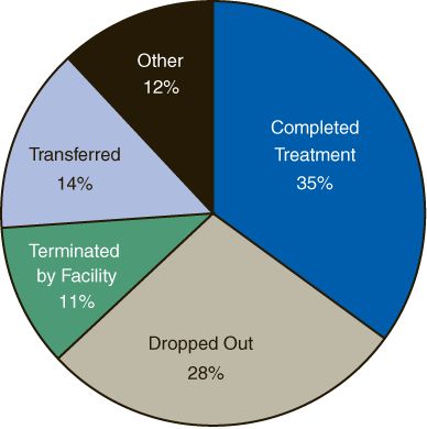 Pie chart comparing Percentage of Discharges from Outpatient Substance Abuse Treatment, by Reason for Discharge in 2005. Accessible table located under figure.