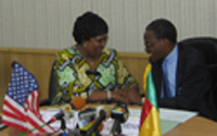 U.S. Ambassador Gayleatha B. Brown, left, and Benin Minister of Foreign Affairs Jean-Marie Ehouzou