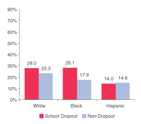 Figure 3. Percentages of Young Adults Aged 18 to 24 Reporting Past Month Illicit Drug Use, by Race/Ethnicity and School Enrollment Category: 2002
