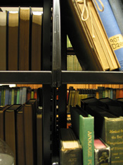 Books on a shelf in a library